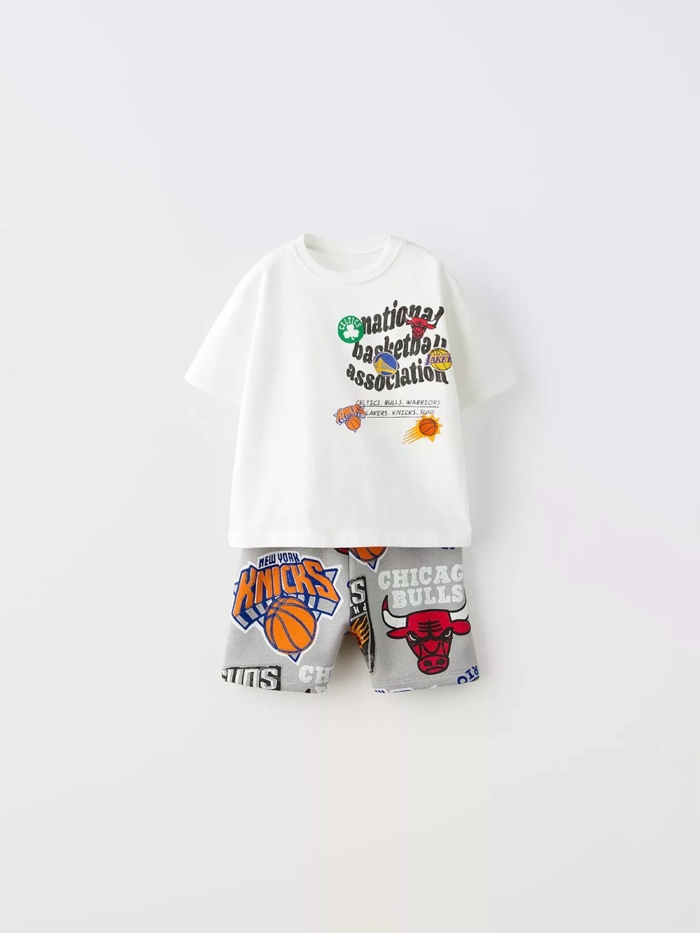 NBA Kids White T-Shirt and Gray Team Logo Shorts Set